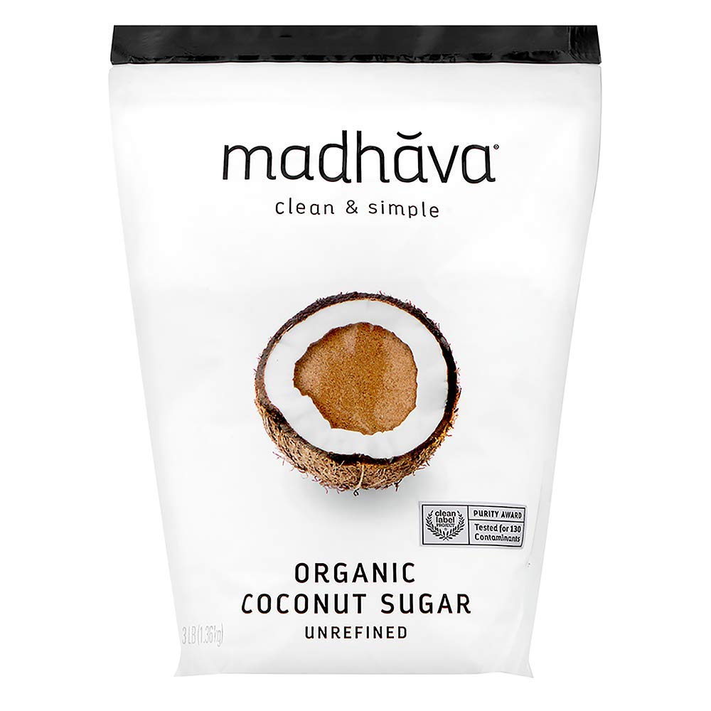 MADHAVA Organic Coconut Sugar 3 Lb. Bag (Pack of 1), Natural Sweetener, Sugar Alternative, Unrefined, Sugar for Coffee, Tea & Re