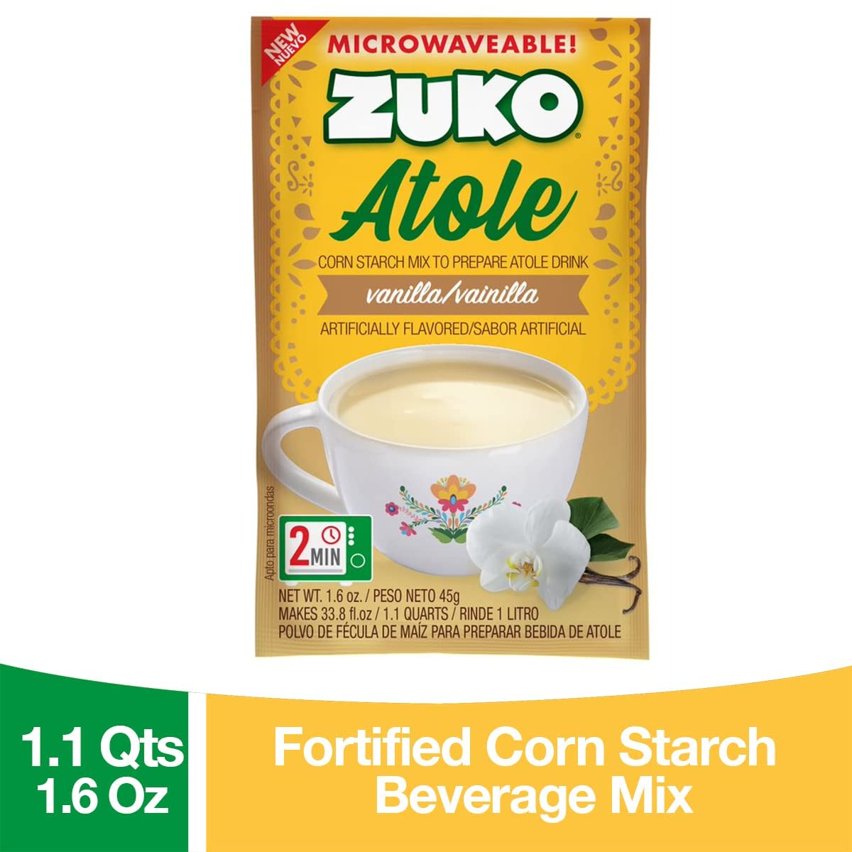 Zuko Atole Vanilla Instant Corn Starch Mix | Fortified with Vitamins | Just Add Hot Water | Microwaveable In Only 2 Minutes | 1.