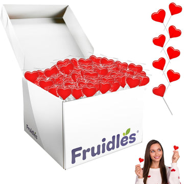 Fruidles Valentines Day Lollipops Mini Red Heart Shaped Strawberry Flavored Lollipop, Individually Wrapped, 5g Lollipops (1600 L