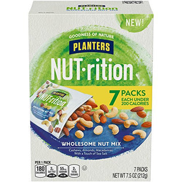 NUT-rition Wholesome Nut Mix, 7.5 oz Box (Contains 7 Individual Pouches) - Cashews, Almonds and Macadamias Snack Mix - No Artifi