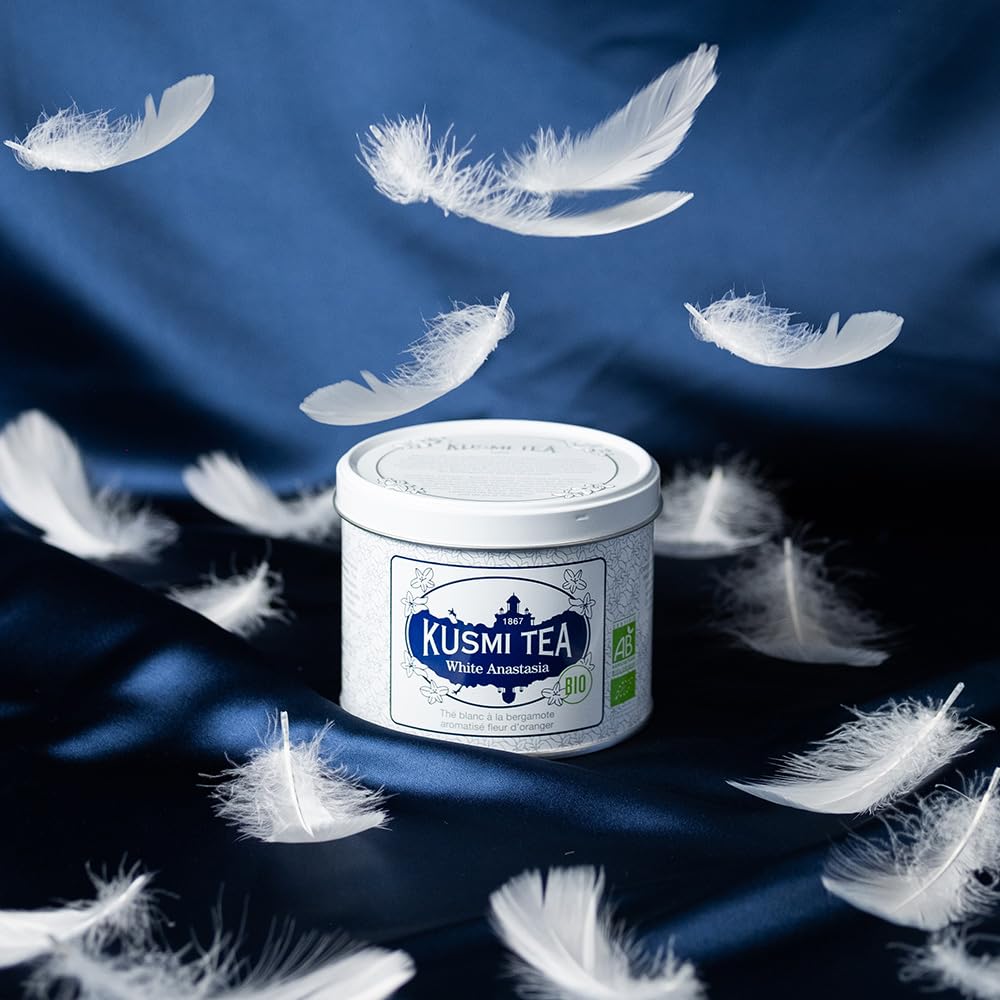 Kusmi Tea White Anastasia - 3.1 Oz Loose Tea Tin - Organic Blend Of White Tea With Bergamot