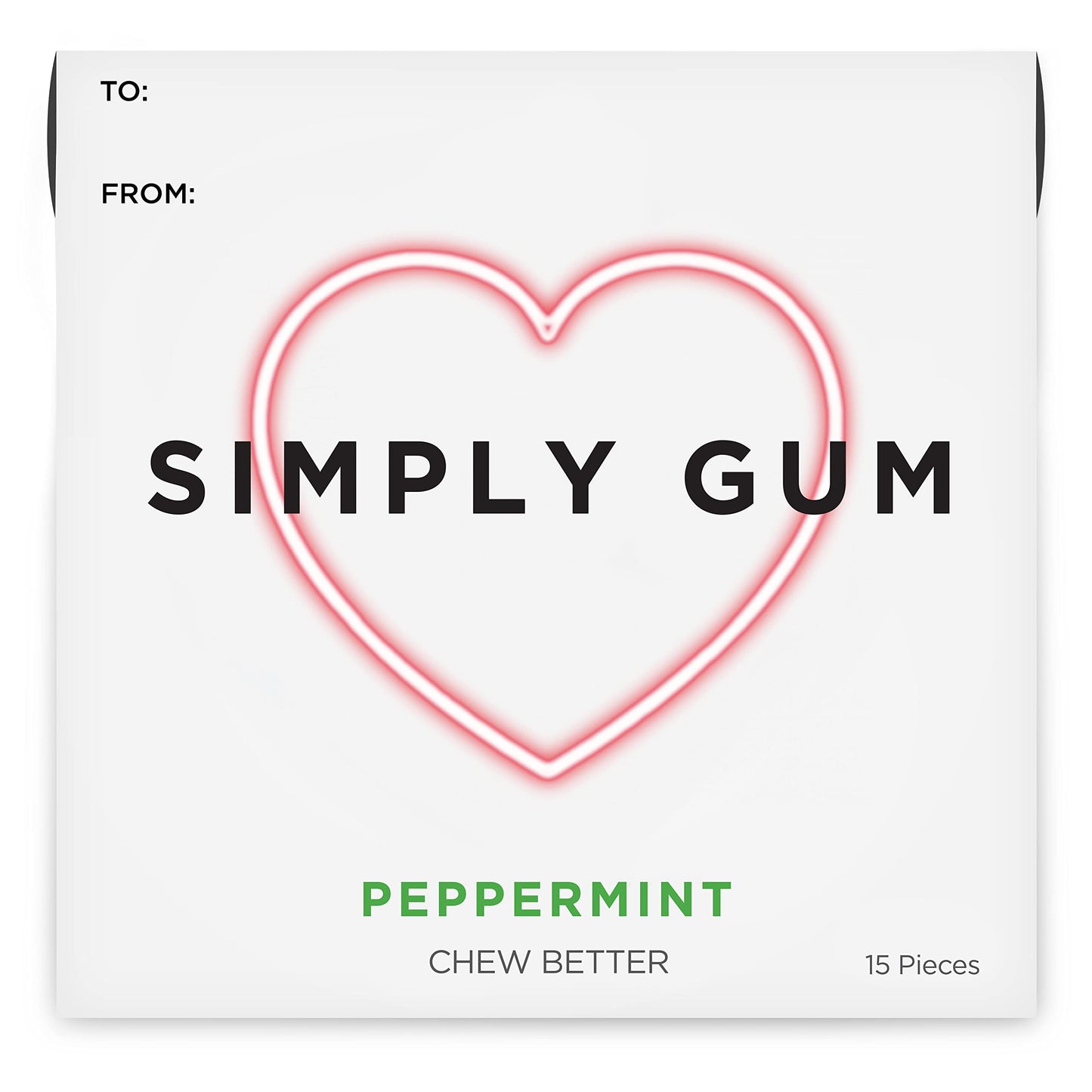 Simply Gum | Heart Box | Peppermint Gum | Plant- Based Chewing Gum | Pack of Six (90 Pieces Total) | Synthetic Free + Aspartame 