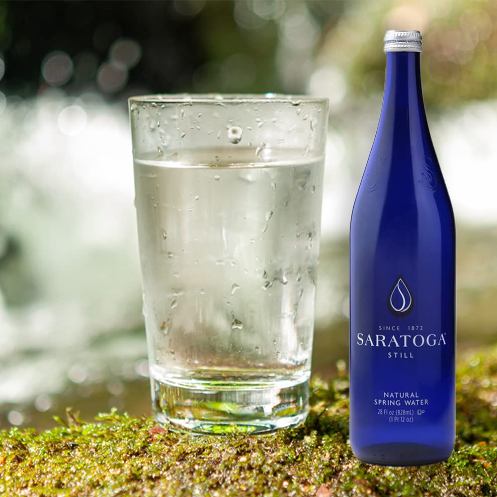 Generic Saratoga Still Spring Water | Sodium Free, Low Mineral | 28 oz (Pack of 12 Glass Bottles)