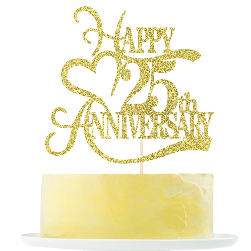 Yetxel Gold Glitter Cake Topper - 25th Anniversary Party Decoration, Paper Material, 25 Color