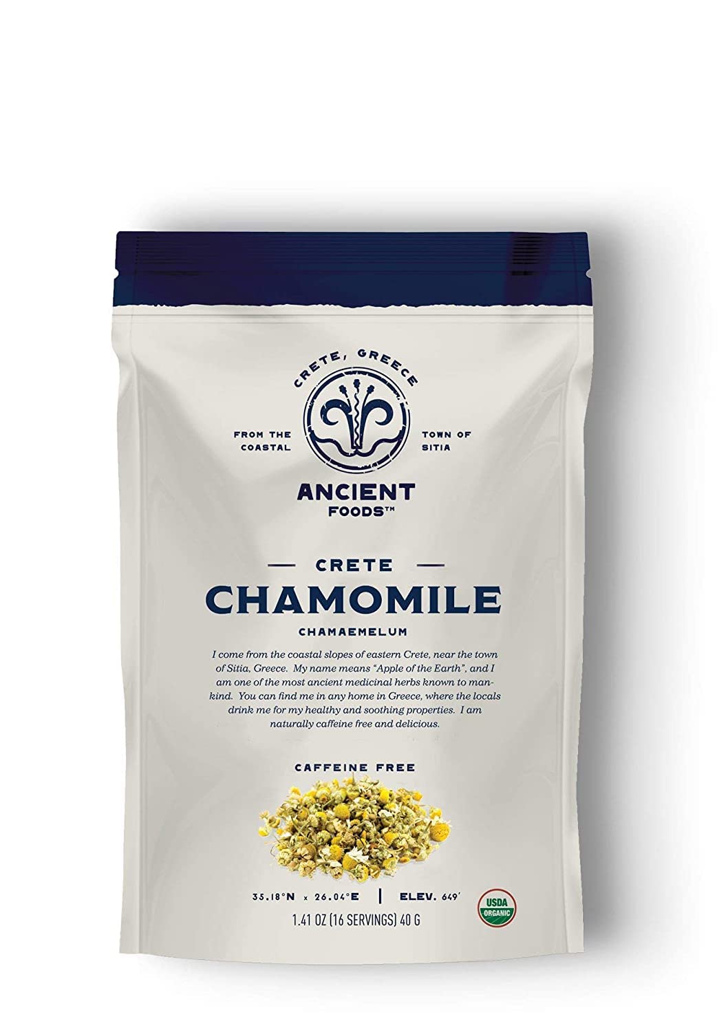Ancient Foods Organic Chamomile Tea - Caffeine Free Loose Leaf from Greece, 40g