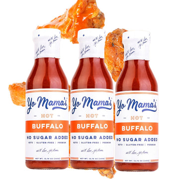 Yo Mamas Foods Keto Hot Buffalo Dipping, Marinade & Wing Sauce - Pack Of (3) - Low-Zero Carb, No Sugar Added, Whole30, Paleo, Gl