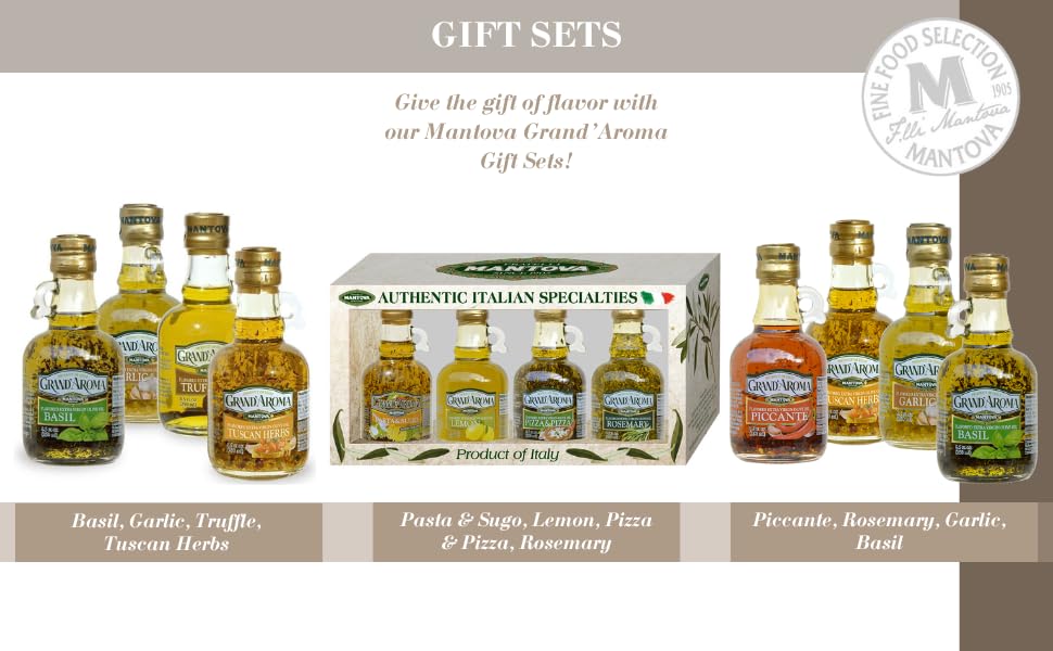 Mantova Grand’Aroma Flavored Extra Virgin Olive Oil Variety Gift Set, 8.5 Fl Oz (Pack of 4), Cold-Pressed, 100% Natural, Made in Italy