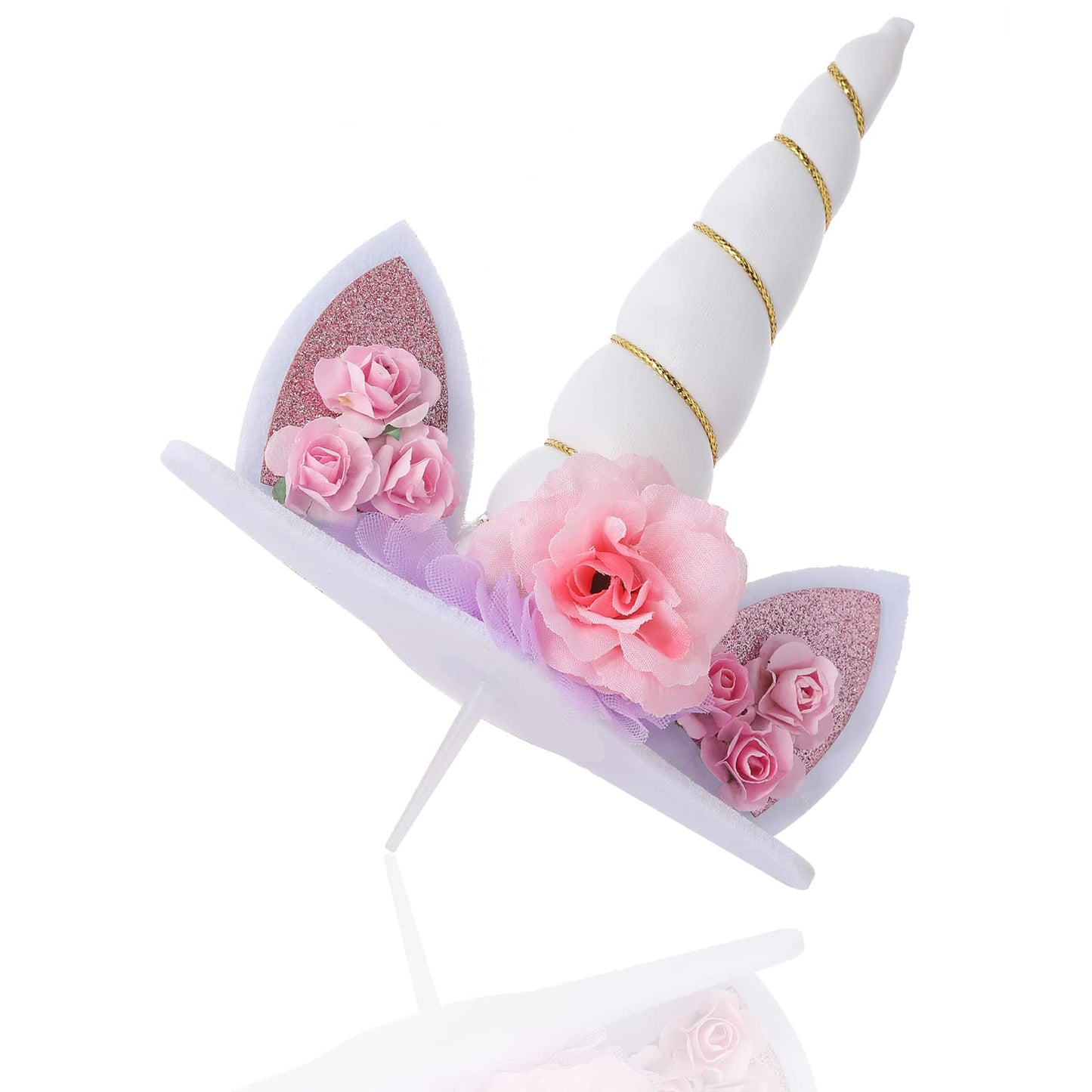 Zkptops Unicorn Cake Topper - White Plastic First Birthday Decoration, 5.8 Inch with Eyelashes