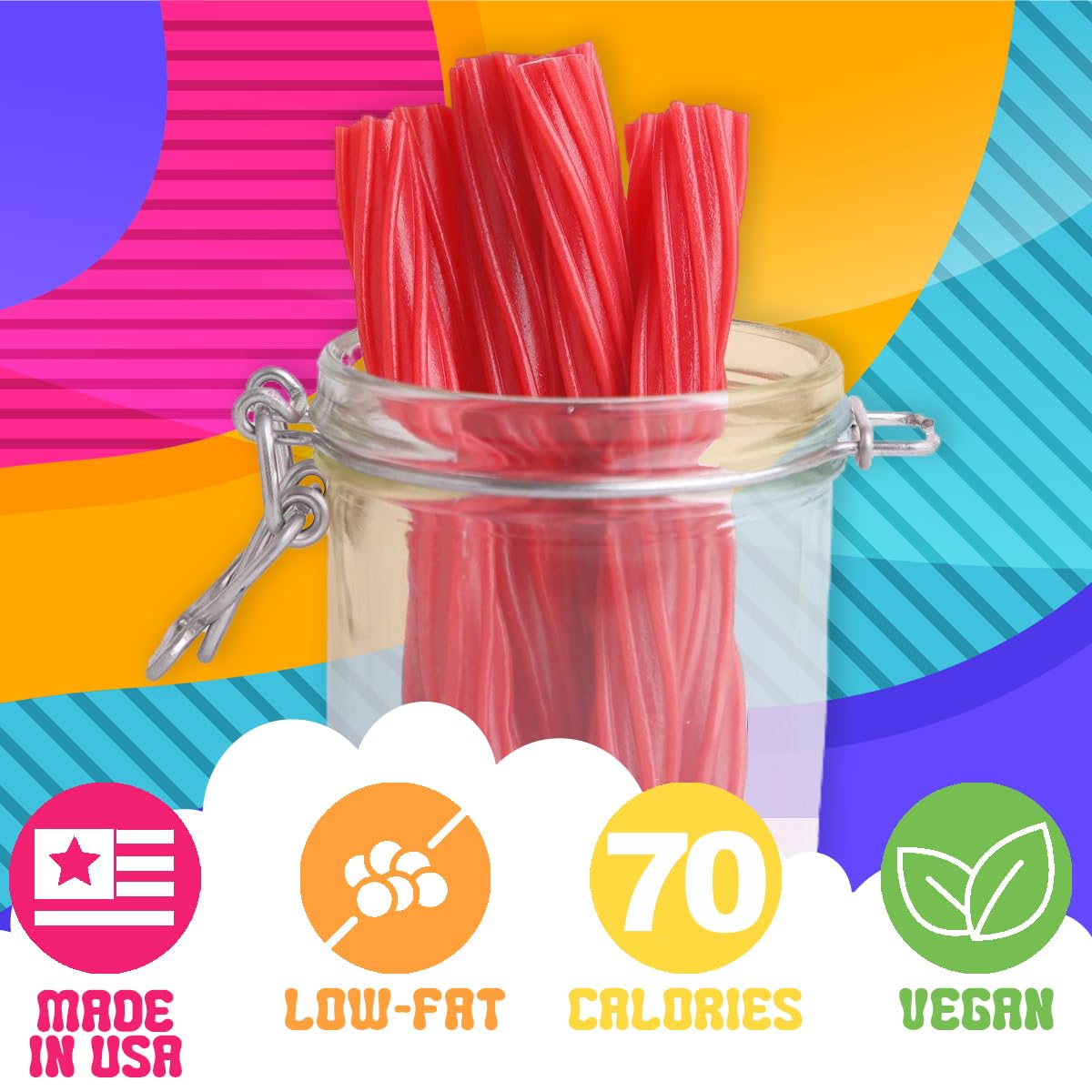 Amish Good Gourmet Licorice Twist Candy - Enhanced Sweet & Chewy Treat, Strawberry Jumbo Licorice Twist Perfect Snack Under 100 Calories