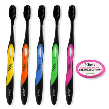 Xlent Dental Activated Charcoal Bristle Toothbrush - Xtreme (Extreme) Soft, Ultrafine, Tapered Bristles, Compact Head And Slim D