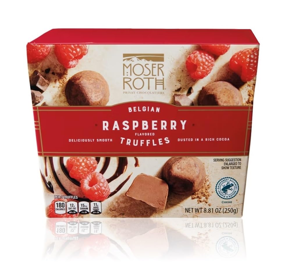 Moser Roth Belgian Cocoa Dusted Truffles, 8.81 oz (1 Box, Raspberry)