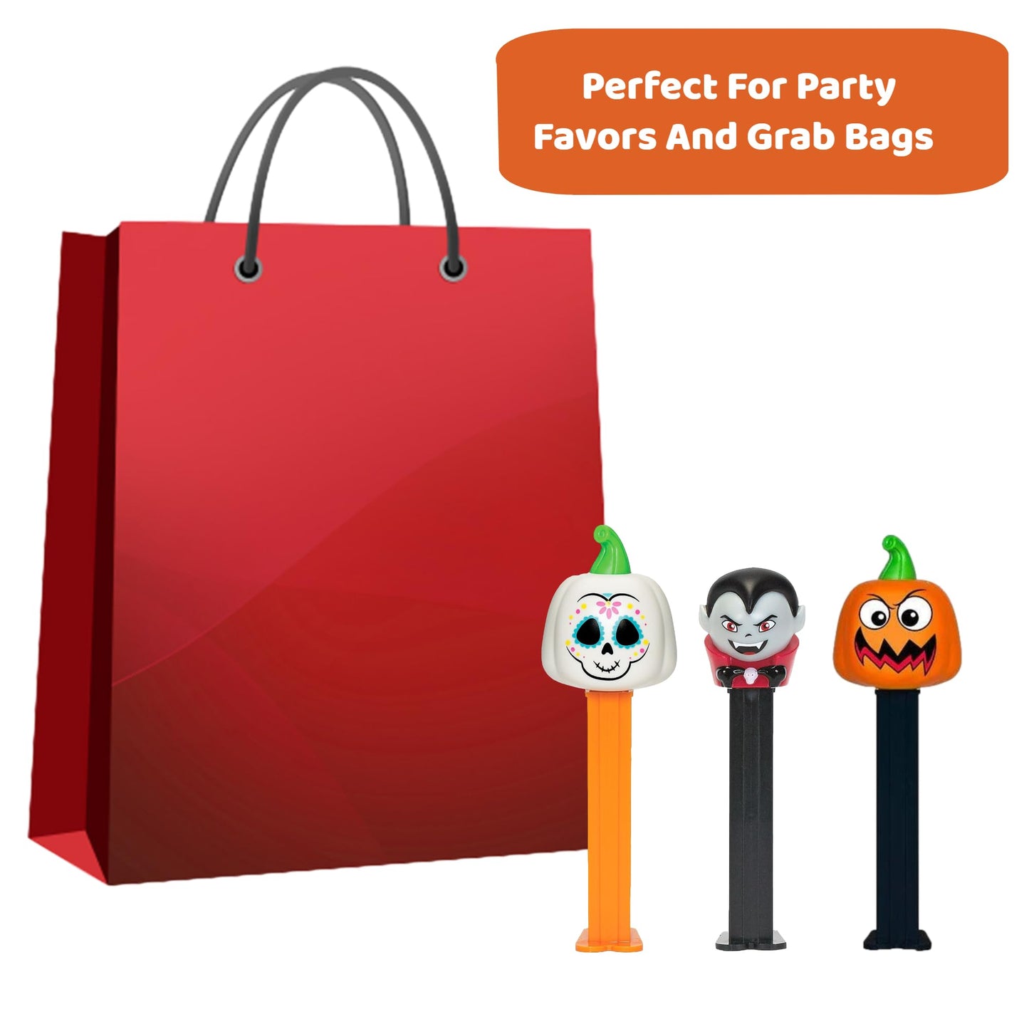 PEZ Halloween Candy Dispensers Set - Vampire, Scary Pumpkin, and Day Of The Dead Pumpkin Haloween PEZ Dispensers With Extra Cand