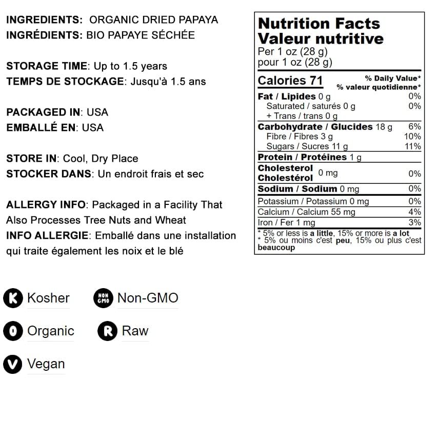 Food To Live Organic Dried Papaya Spears, 8 Pounds Kosher, Unsulfured, Unsweetened, Vegan, Bulk