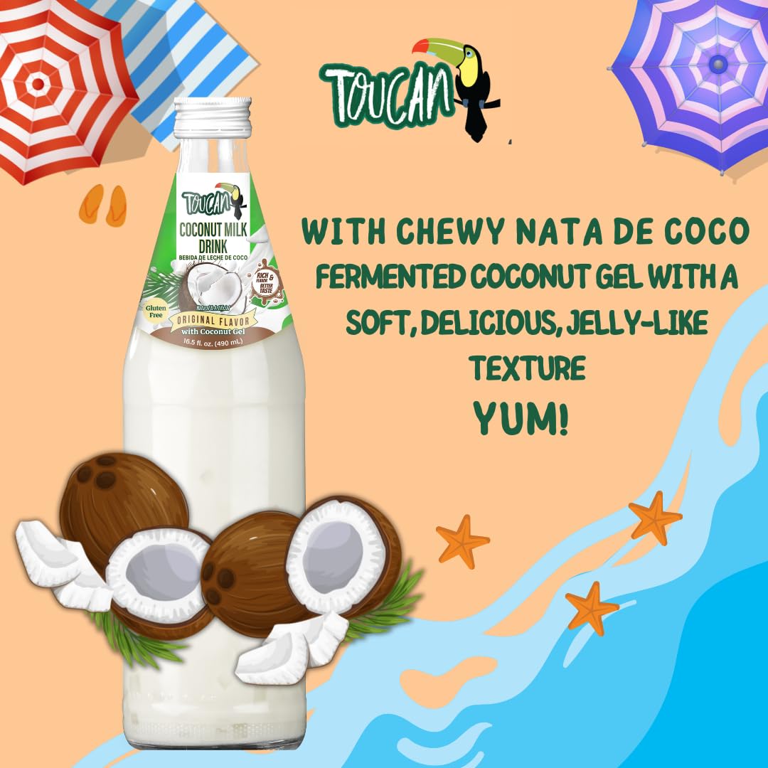 Pocas Coconut Milk Drink with Nata De Coco, 9.8 Fl Oz, Pack of 4, Original Flavor