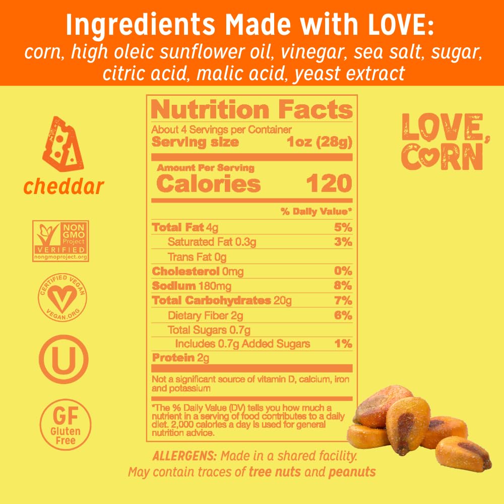 LOVE CORN Cheezy 4oz x 6 bags - Delicious Crunchy Corn - Healthy Family Snacks - Gluten Free, Kosher, NON-GMO - Alternative for