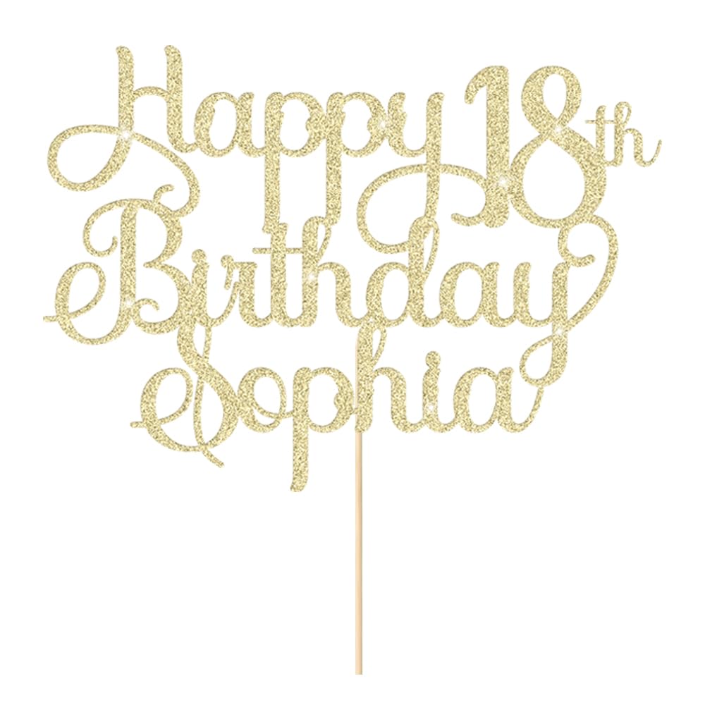 EDSG Personalized Cake Toppers - Custom Glitter 18th Birthday Decorations, Champagne Gold, Plastic, Model 1519301