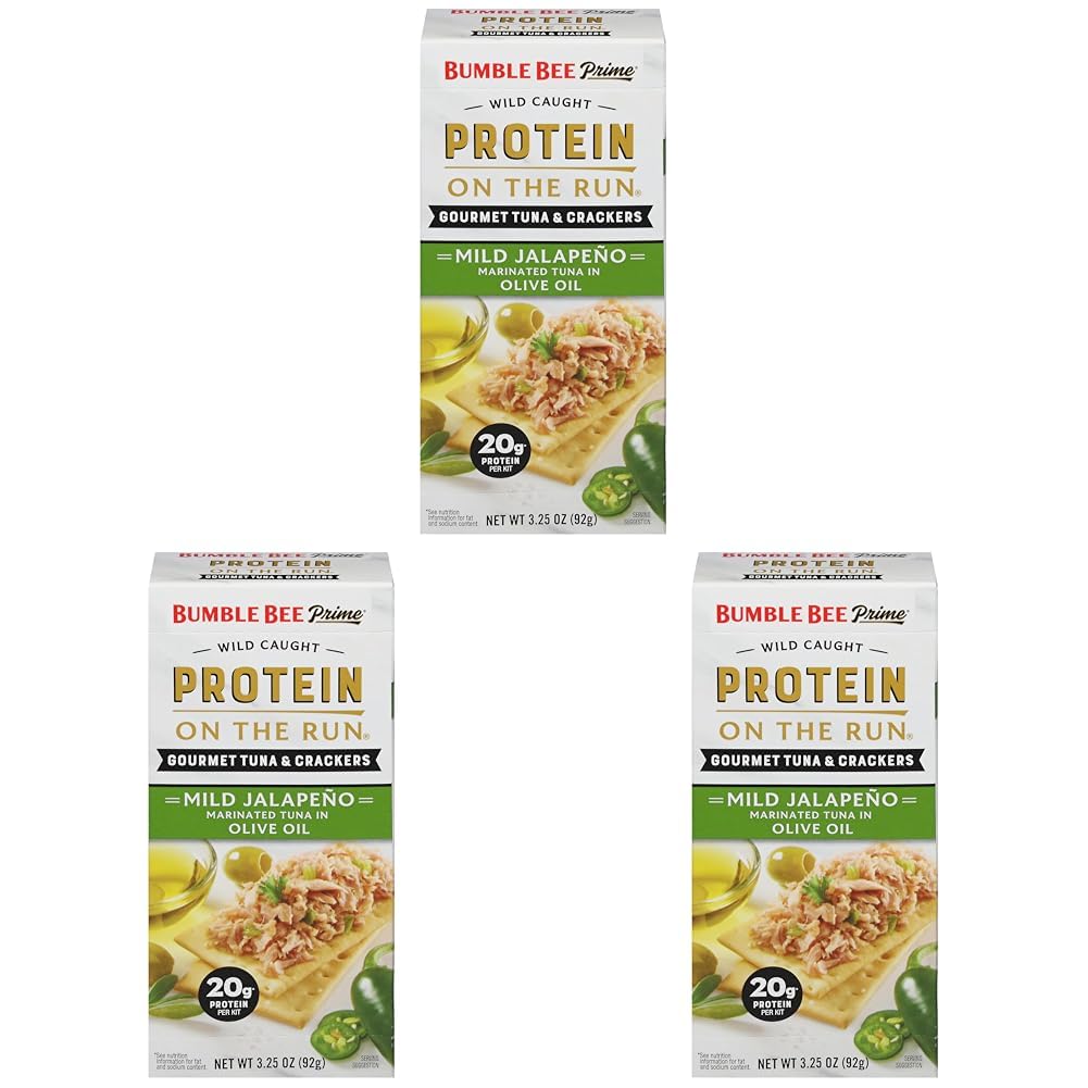 Bumble Bee Prime Protein on the Run Tuna Snack Kit - Gourmet Tuna Marinated in Olive Oil & Mild Jalapeno with Crackers and Servi
