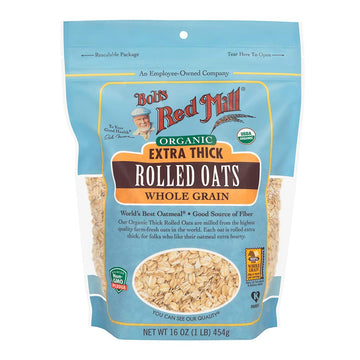 Bobs Red Mill Organic Extra Thick Rolled Oats, 16 Oz (Pack of 1) - Non GMO, Whole Grain, Vegan, Kosher
