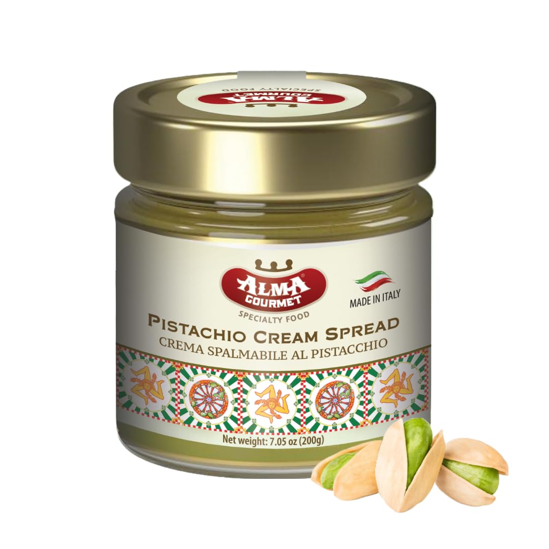 Alma Gourmet Sicilian Pistachio Cream Spread - Pack of 3 - Ideal for Spreading on Bread, Waffles, and Desserts - 7.05oz (200g)
