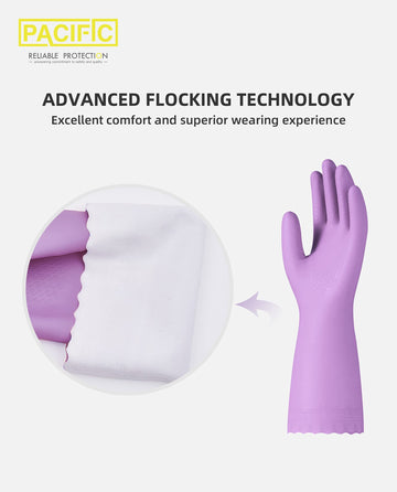 Pacific Ppe 2 Pairs Reusable Dishwashing Cleaning Gloves With Latex Free, Cotton Lining, Kitchen Gloves, Purple, Large