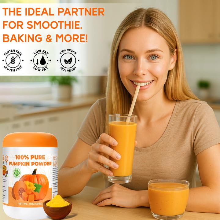 Gephron 21OZ Natural Pumpkin Powder - 100% Pure, No Added Sugar, High in Fibre, Ideal for Juices, Smoothies, Baking, and Soups