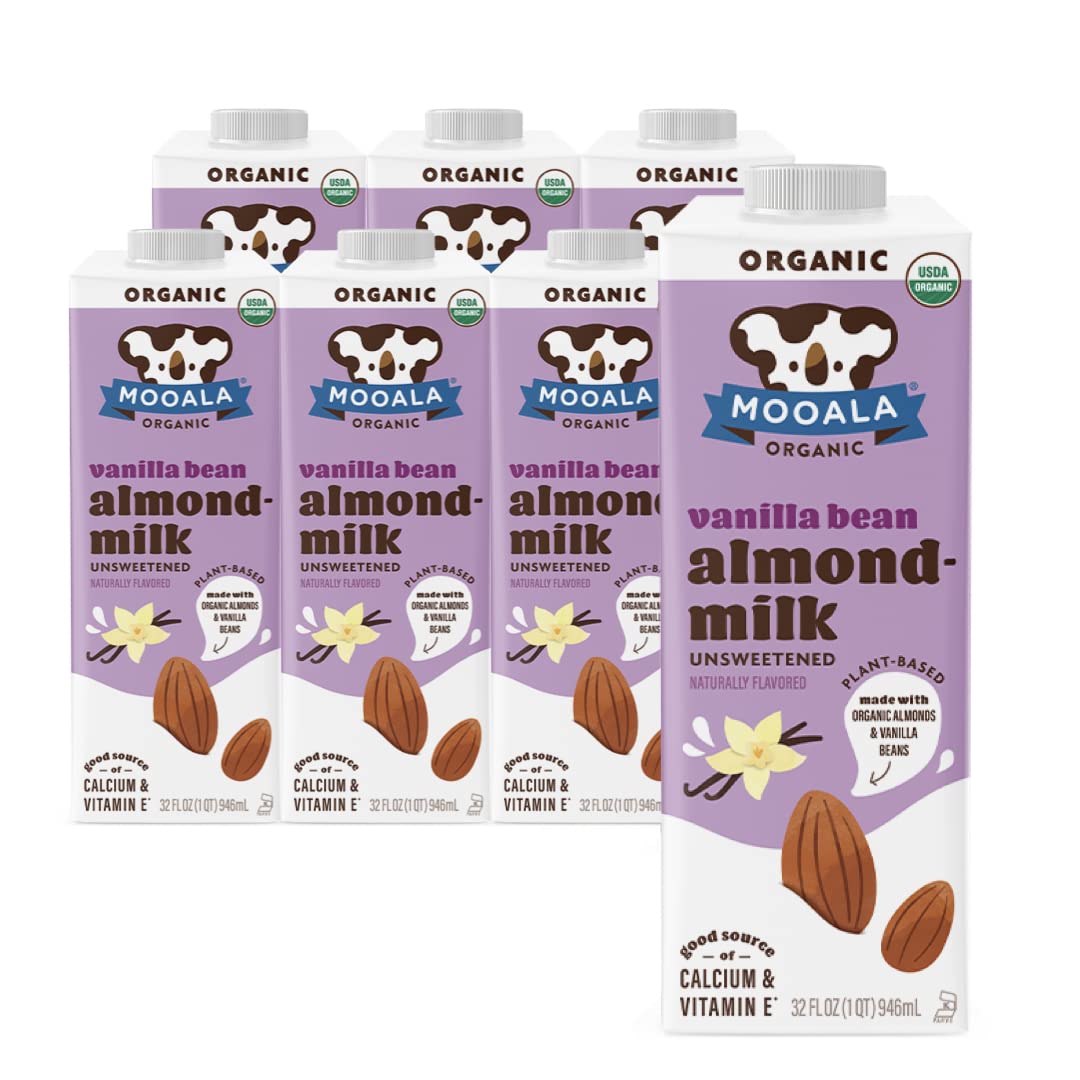 Mooala - Organic Vanilla Bean Almondmilk, Unsweetened, 32Oz (Pack Of 6) - Shelf-Stable, Non-Dairy, Gluten-Free, Vegan & Plant-Ba
