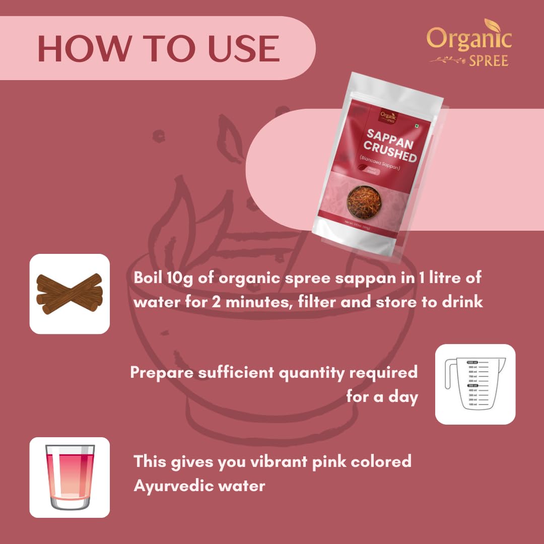 Organic Spree Sappan Wood Crushed 100Gm (3.52Oz) Biancaea Sappan - Pathimugam/Pathimukham - Herbal Drink Mix