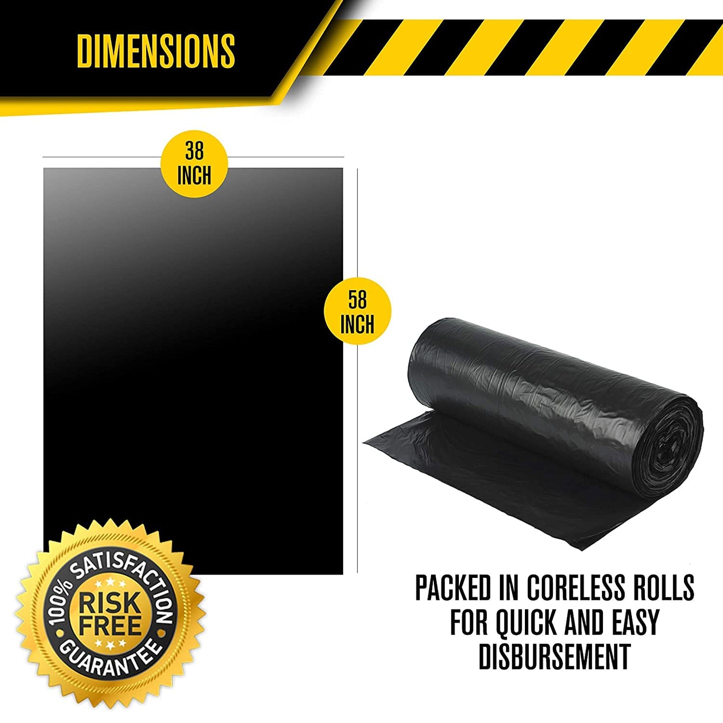 Ultrasac Heavy Duty 55 Gallon Contractor Bags - (40 Count, 3 Mil) - 38'' X 58'' - Large Black Plastic Trash Can Liners - 55-60 G