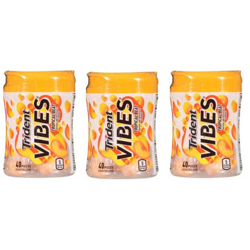 Trident Vibes Tropical Flavor 3 Pack Sugar Free Gum 3 Bottles Of 40 Pieces (120 Total Pieces)