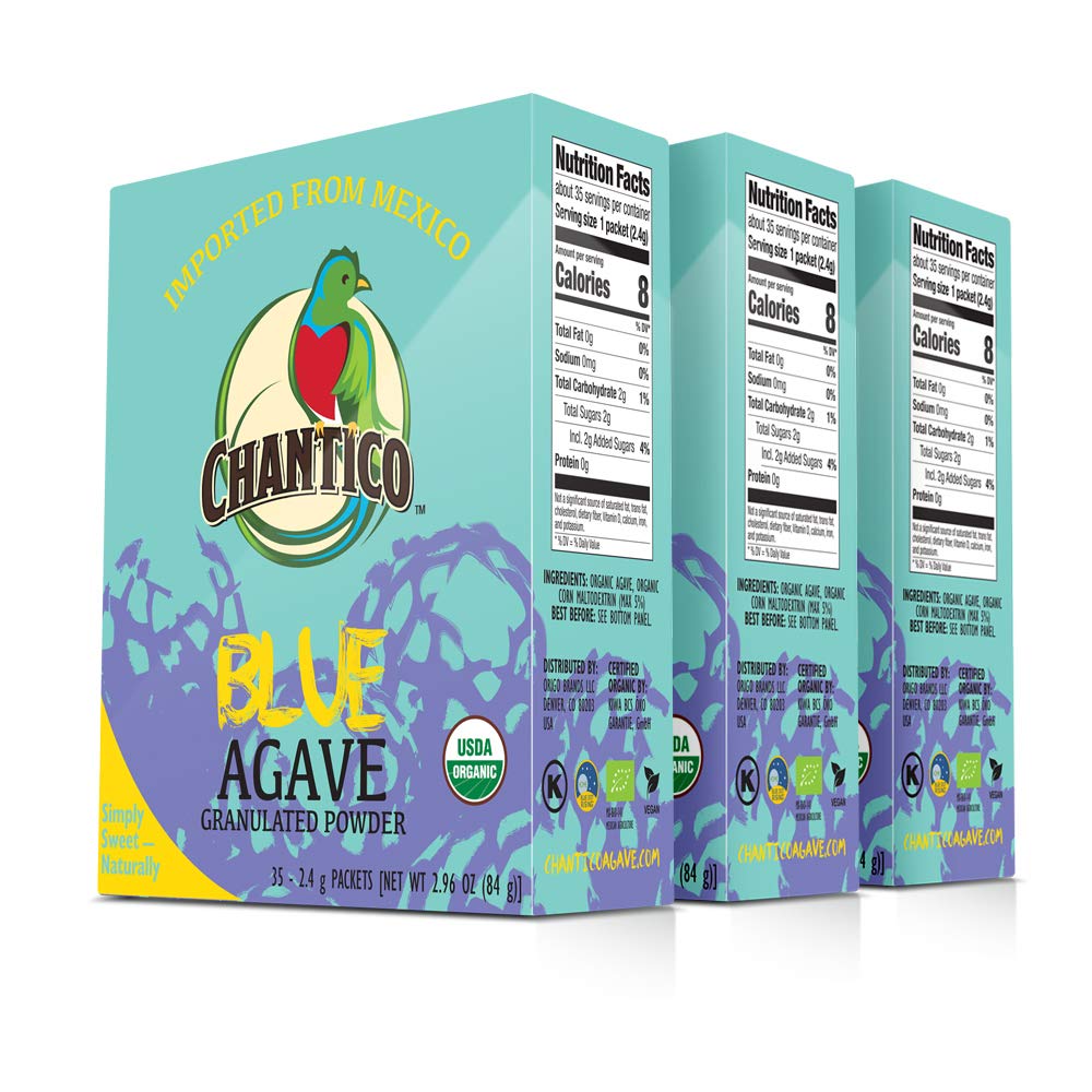 Chantico Sweet Granulated Agave Powder, Low-Carb Sugar Substitute, 3 Boxes of 35 Sachets (2.4 g each), 2.96 Ounce Total