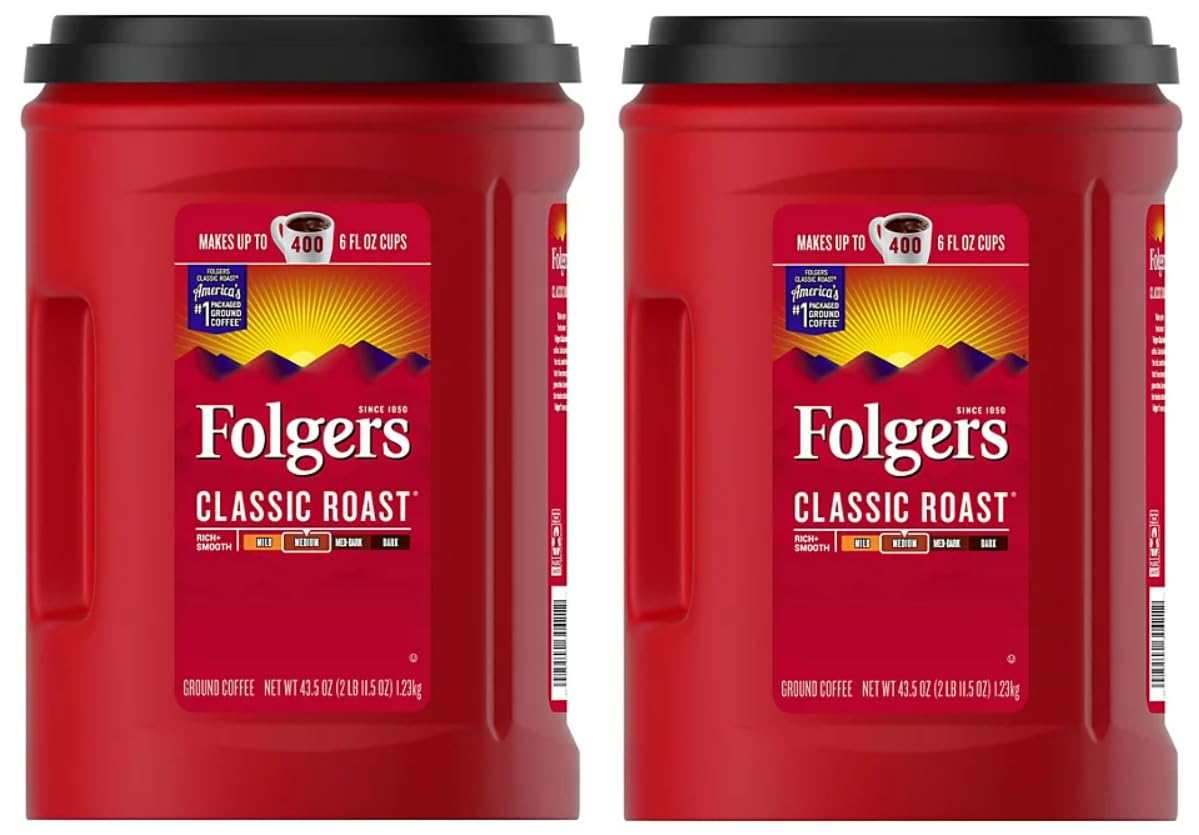 Folger Classic Roast Ground Coffee Medium Roast (43.5 Oz.) - 2 Pack