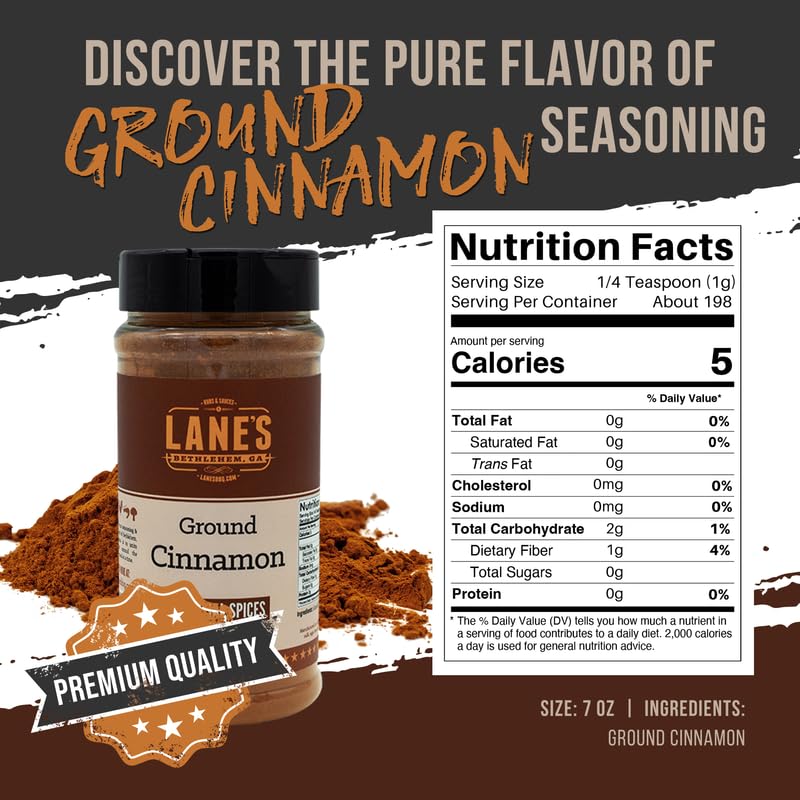 Lane'S Ground Cinnamon Seasoning Spice, All-Natural Ground Cinnamon Powder For Coffee, Tea, Culinary Use, And More. Made In Usa,