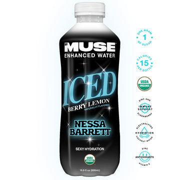 MyMuse Organic Enhanced Flavored Water, Ice Berry Lemon, 16.9 Fl Oz Bottle (12 pack), 1G of Sugar, Immune Support with Zinc & El