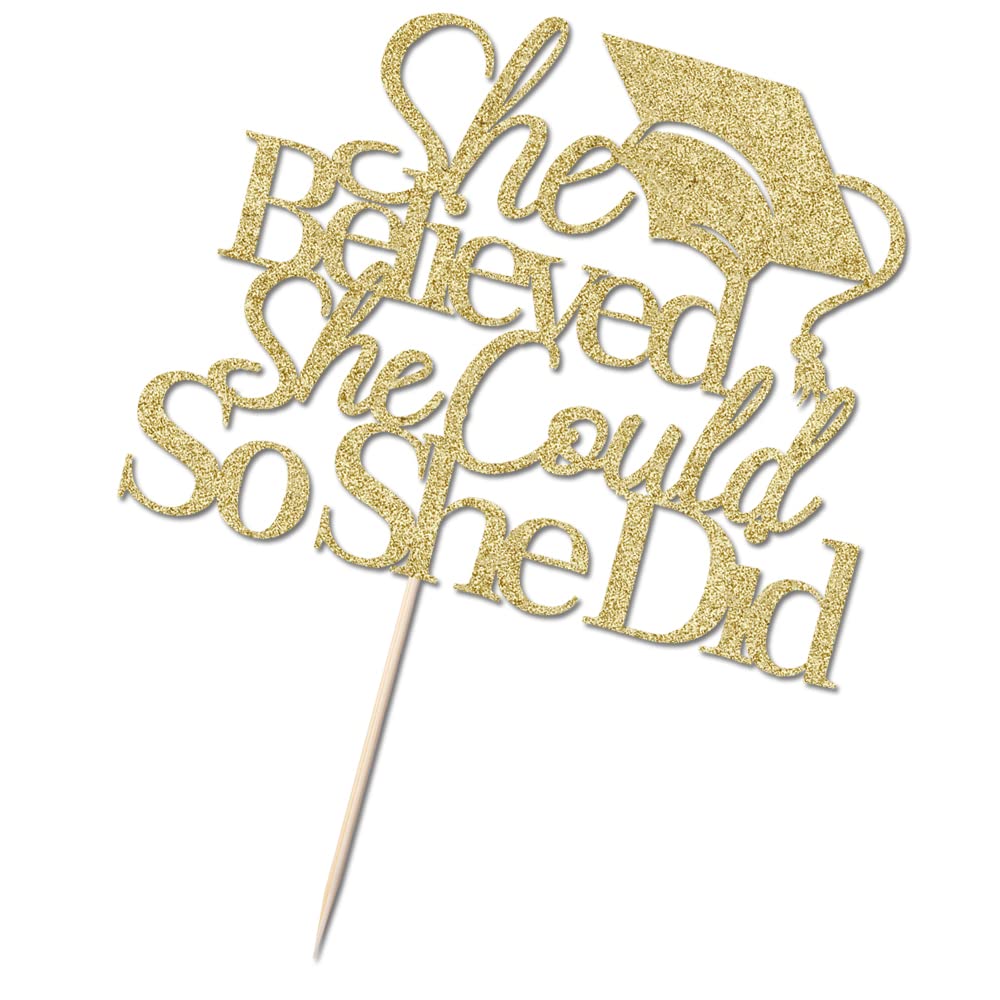Qertesl She Believed She Could So She Did Cake Topper,2024 Graduation Cake Topper,Graduation Decorations For Girls,2024 High Sch