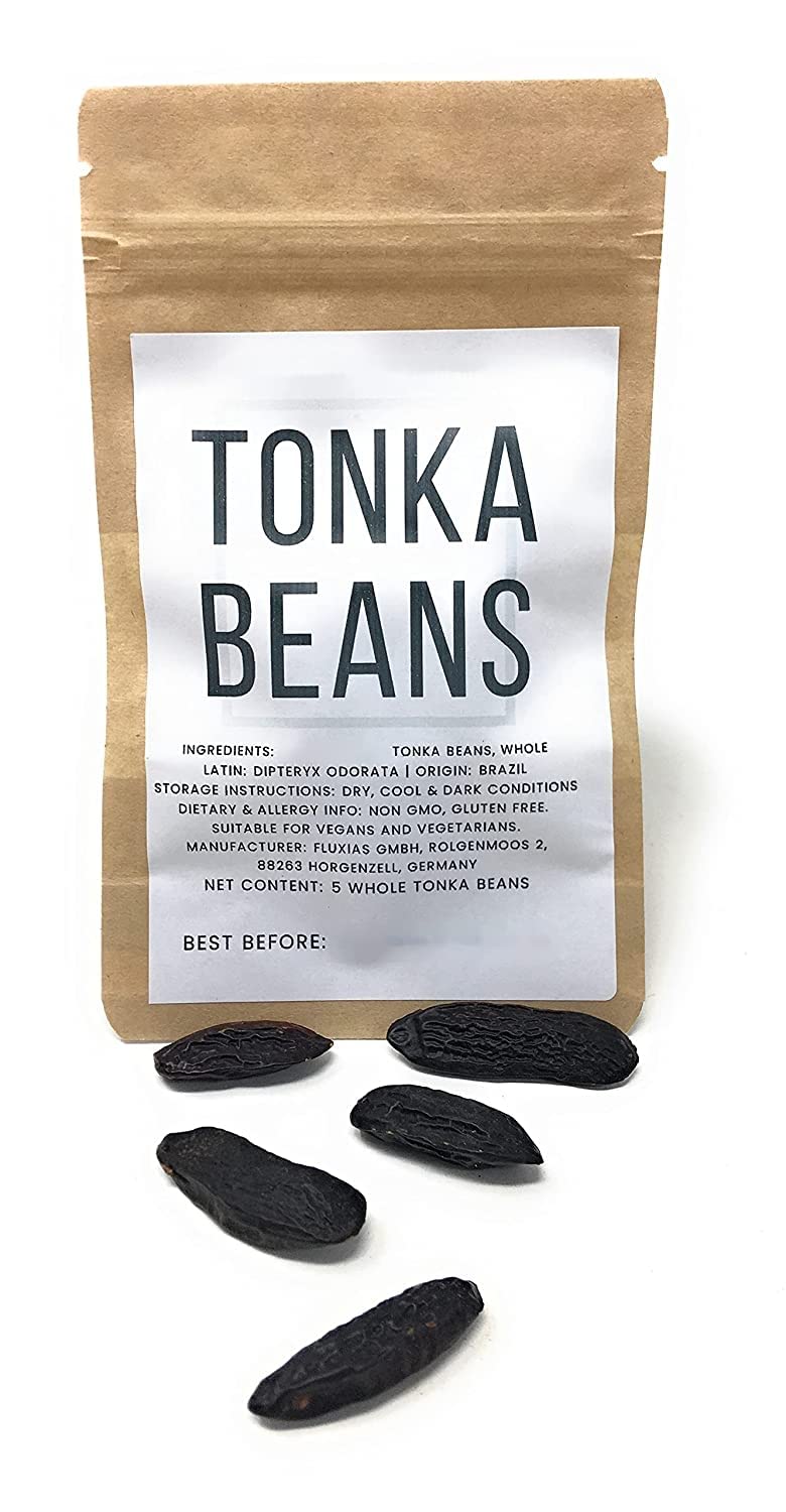 5 Premium Tonka Beans - Whole Natural Tonka Beans - 100% Raw & Pure Tonquin, Strong Fragrance (Dipteryx Odorata Tonkin Pods). Ed