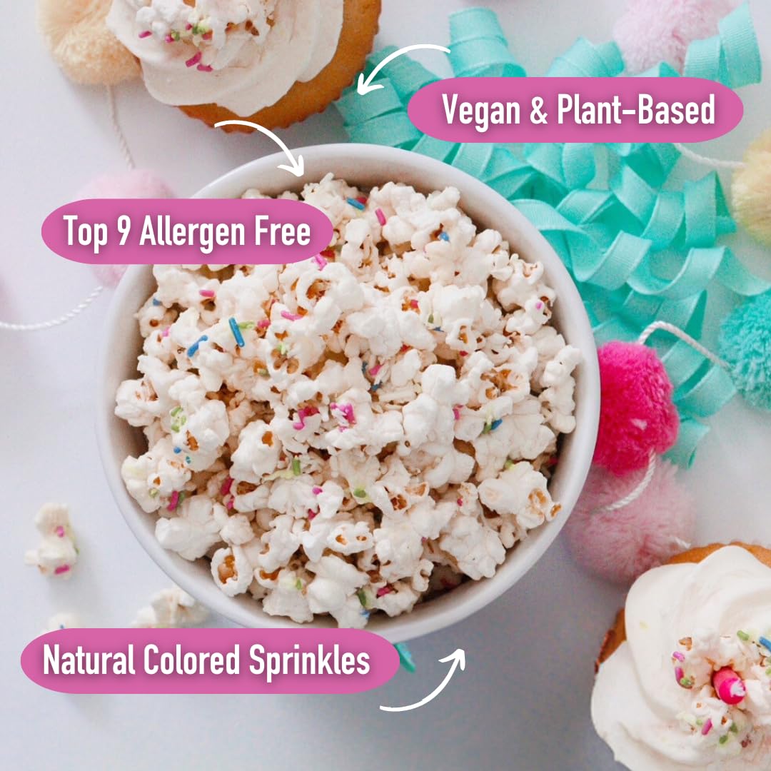 The Safe + Fair Food Company Birthday Cake Drizzled Popcorn - Gluten-Free, Vegan, 5.5 oz, Free From Top 9 Allergens, Non-GMO