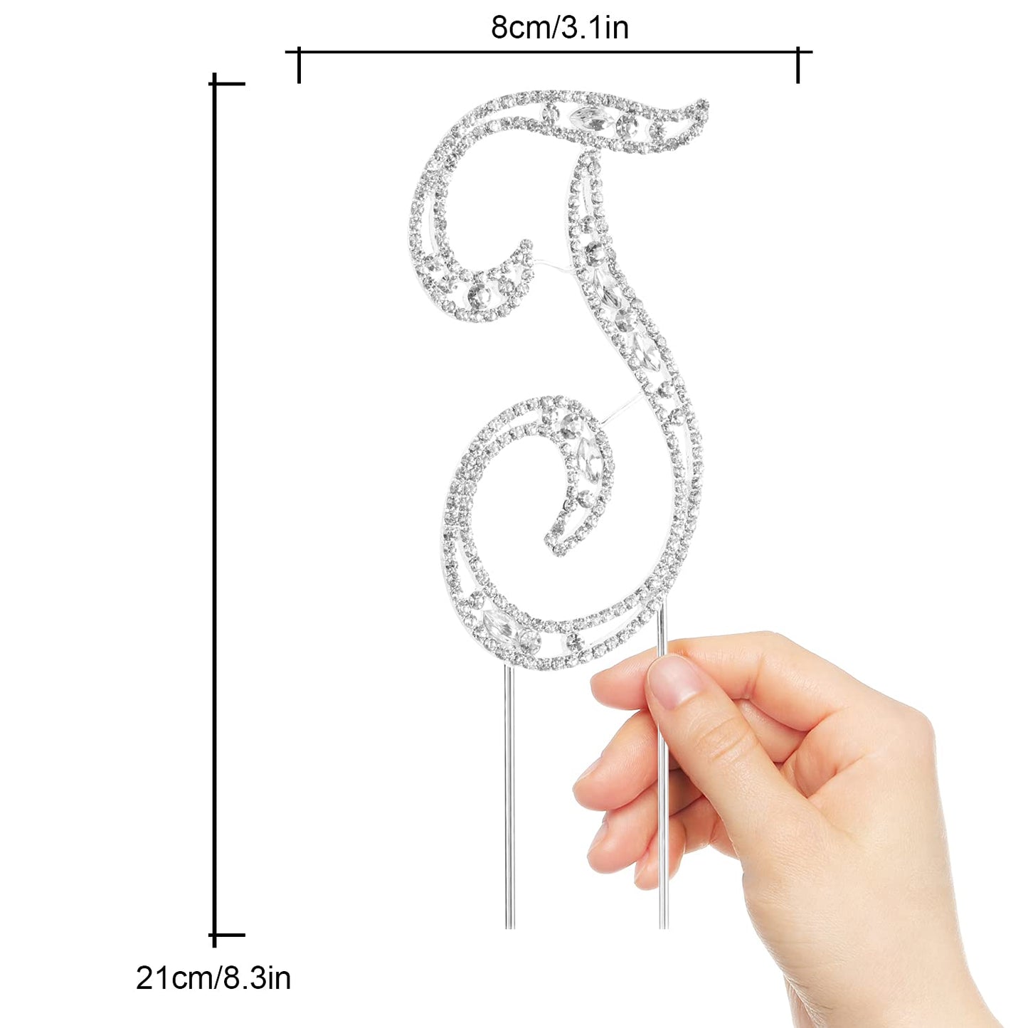 LINGPAR Letter T Cake Topper, Rhinestone Crystal, Silver, Wedding/Anniversary/Birthday Party Decoration, Model 01
