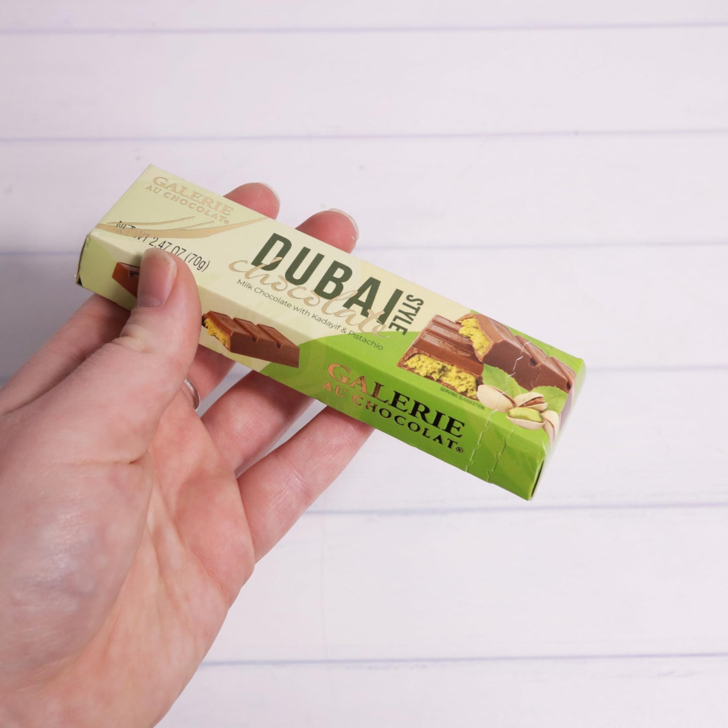 Dubai Chocolate Bar, Milk Chocolate With Pistachio And Kadayif Filling, Gourmet Candy Gift, 2.47 Ounces