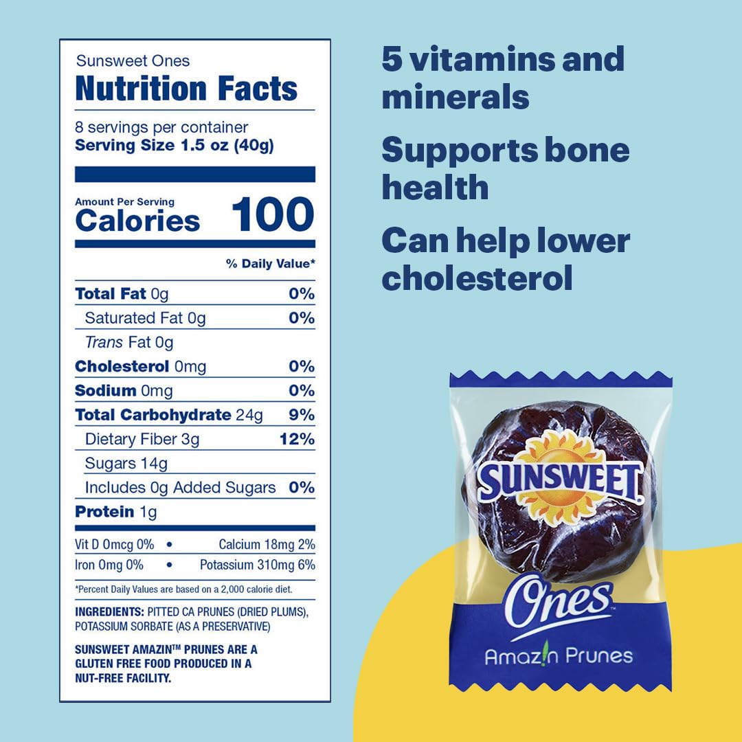 Sunsweet Prunes Pitted Unsweetened Dried - Gluten Free, Vegan, Low Fat - 12 oz Pouch, Pack of 4