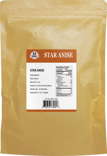 52Usa Star Anise, Star Anise Whole 4Oz (Pack Of 1), Non-Gmo Verified Chinese Star Anise, Dried Anise Spice