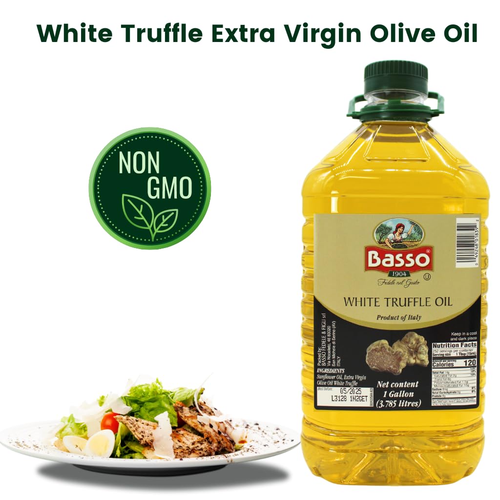 Basso 1904 - White Truffle Oil, Bulk, 1 Gallon (3.785 Liters), Product Of Italy, Non-Gmo
