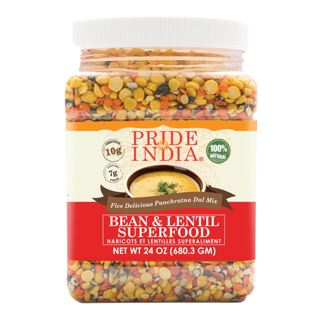 Pride Of India - Indian Bean & Lentil Superfood - Five Delicious Panchratna Dal Mix, 1.5 Pound Jar