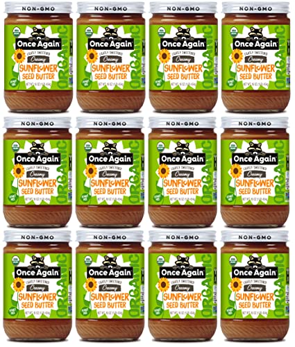 Once Again Organic Creamy Sunflower Butter, Lightly Salted & Sweetened, 16oz, Peanut Free, Gluten Free, Vegan, Kosher, Glass Jar