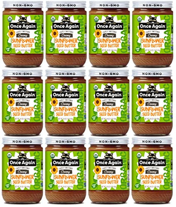 Once Again Organic Creamy Sunflower Butter, Lightly Salted & Sweetened, 16oz, Peanut Free, Gluten Free, Vegan, Kosher, Glass Jar