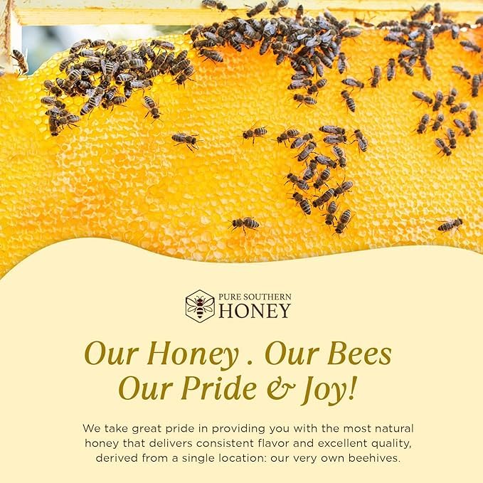 100% Authentic, Usa - Made Raw Unfiltered Honey, Made By Pure Southern Honey [ 8 Oz ] - Unheated - Non - Gmo, No Additives, All