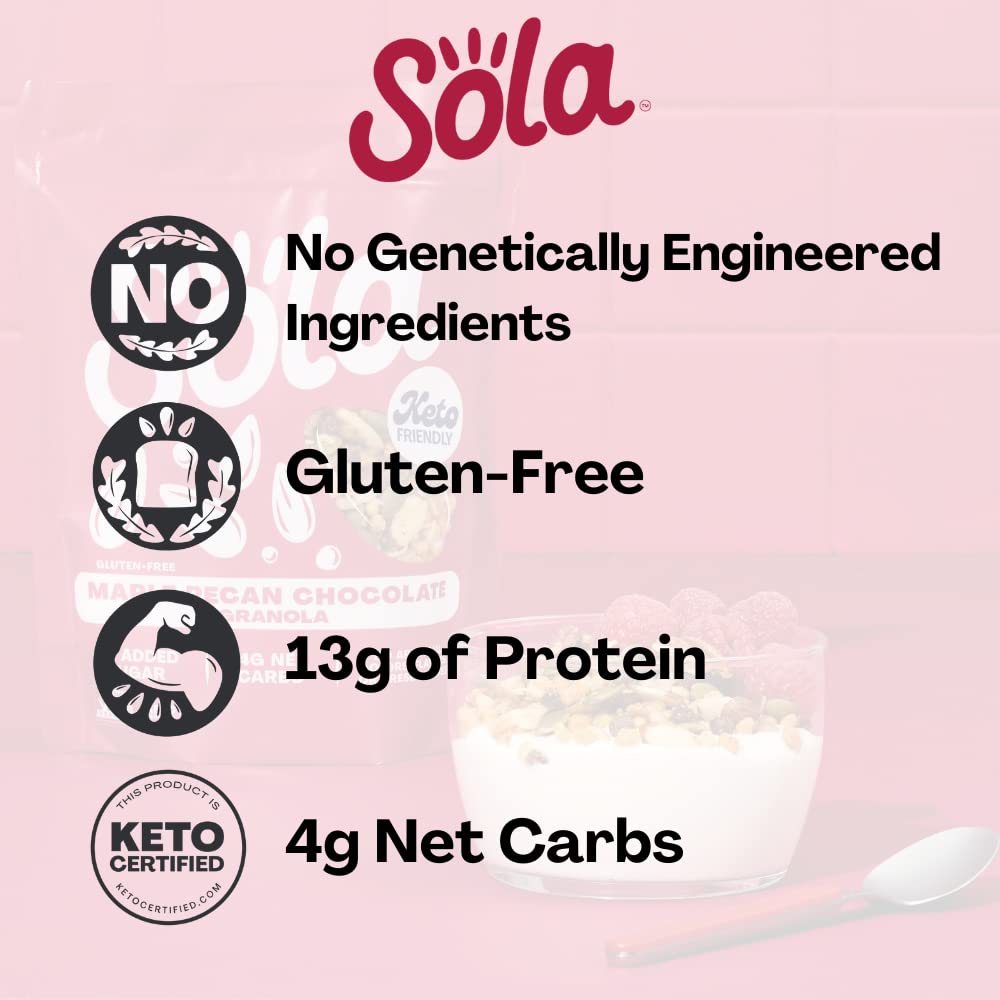 Sola Low Carb & Keto Friendly Granola, Maple Pecan Chocolate - Low Sugar, Naturally Flavored, Gluten Free & No Artificial Colors