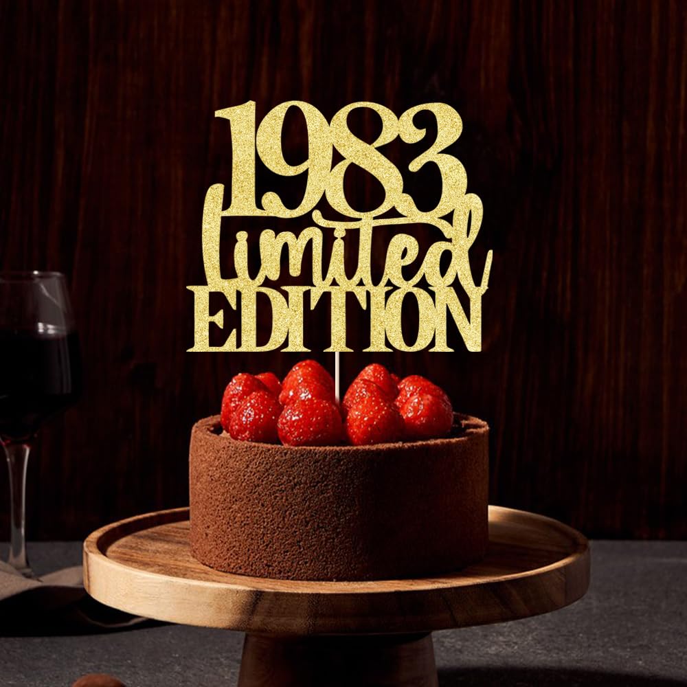 Yetxel 1983 Cake Topper - Limited Edition Golden Glitter Decoration for 42nd Birthday, Handmade, Suitable for Men and Women