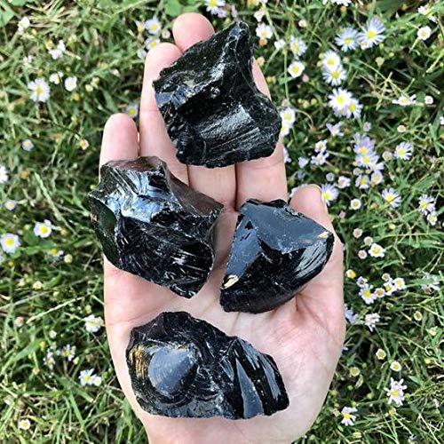 Zenkeeper 1Lb Black Obsidian Crystal Rocks Raw Stones For Tumbling, Black Obsidian Crystals Bulk Rough Gemstone For Jewelry Maki