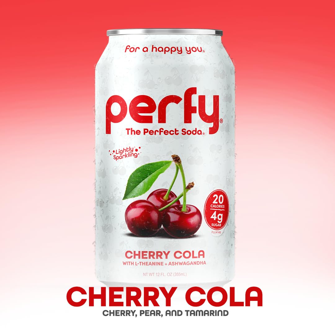 PERFY Caffeine Free Healthy Soda Variety - Low Sugar Nootropic Drinks, 12 Pack