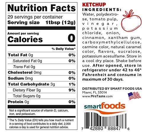 Mrs Taste Sugar Free Ketchup, Zero Calories, Zero Sodium, Zero Sugar, High Fiber, Keto Friendly, Paleo Friendly, Condiments And
